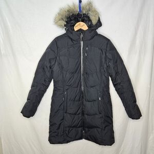 North End Ladies Black Long Winter Jacket With Faux FurTrim Hood Size Small